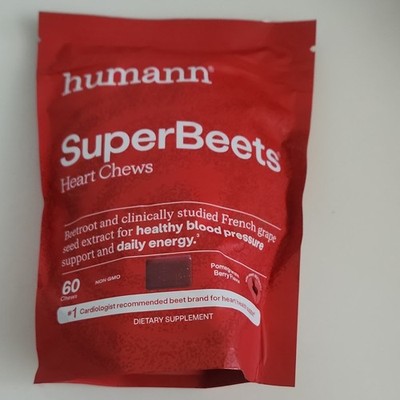 humann SuperBeets Heart Chews Pomegranate Berry 60 Count BP & Energy Support
