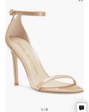  530 STUART WEITZMAN Nudistcurve Ankle Strap Sandal ADOBE PATENT NUDE 9b