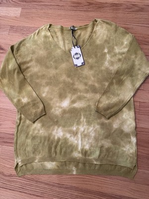 Tempo Paris Boutique Olive Mustard Tie Dye Sweater NWT M/L