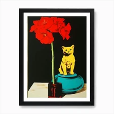 Amaryllis With A Cat 1 Pop Art  Art Framed Wall Art Poster Canvas Print Picture