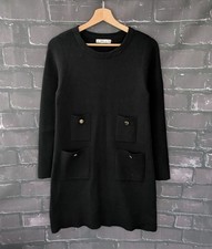 Women's Zara Knit Dress black thick long sleeve gold button warm cosy Medium