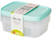 Wham Food Storage Plastic Kitchen Lunch Box Container with Lid 1L - Set of 4