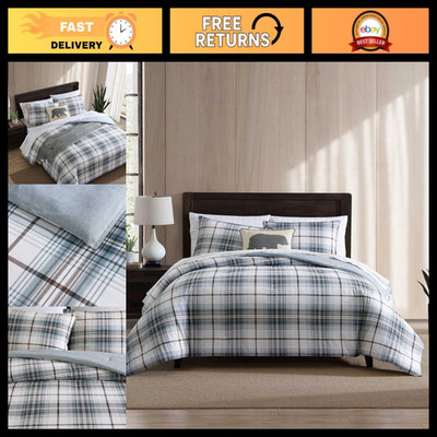 Queen Comforter Set with Shams, Reversible Cotton Percale Bedding, Cozy Home Dec