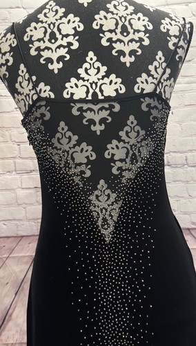 VTG 90’s Dave & Johnny Black Velvet Beaded Meshed Spaghetti Straps Dress 5/6 - Picture 15 of 23