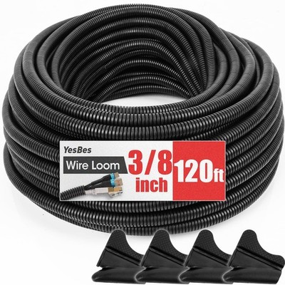 120 FT Wire Loom 3/8 Inch, Split Wire Loom Tubing Wire Conduit, Wire Protecto...