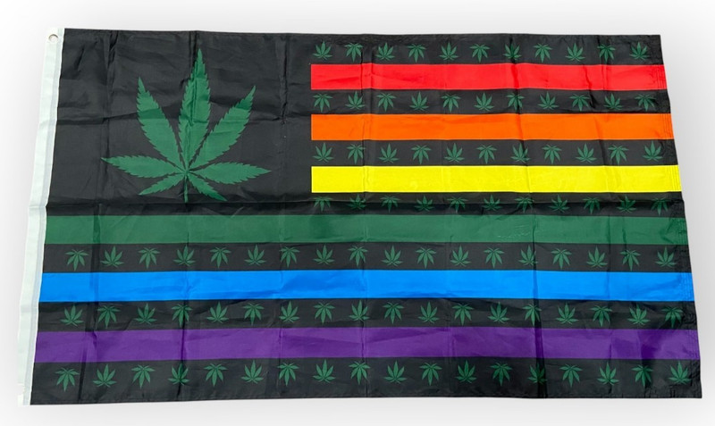 🍉 4/20 420 MARIJUANA RAINBOW/ BLACK PRIDE POLYESTER AMERICAN FLAG 60"x36" EUC