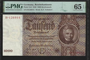 Germany 1000 Reichsmark 1936 PMG 65 EPQ UNC P#184 Reichsbanknote