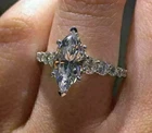 4 Ct Certified Marquise Shape Natural White Diamond Ring VVS1 White Gold Finish