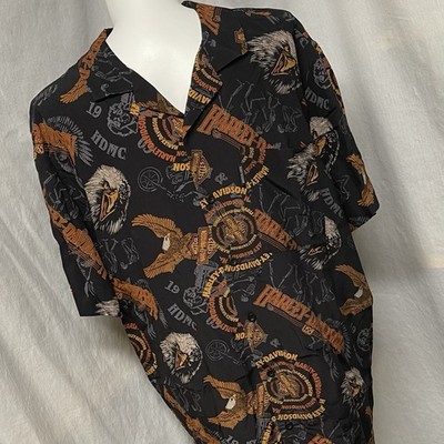 Harley Davidson HD Men's Aloha Short Sleeve Shirt Orange Black