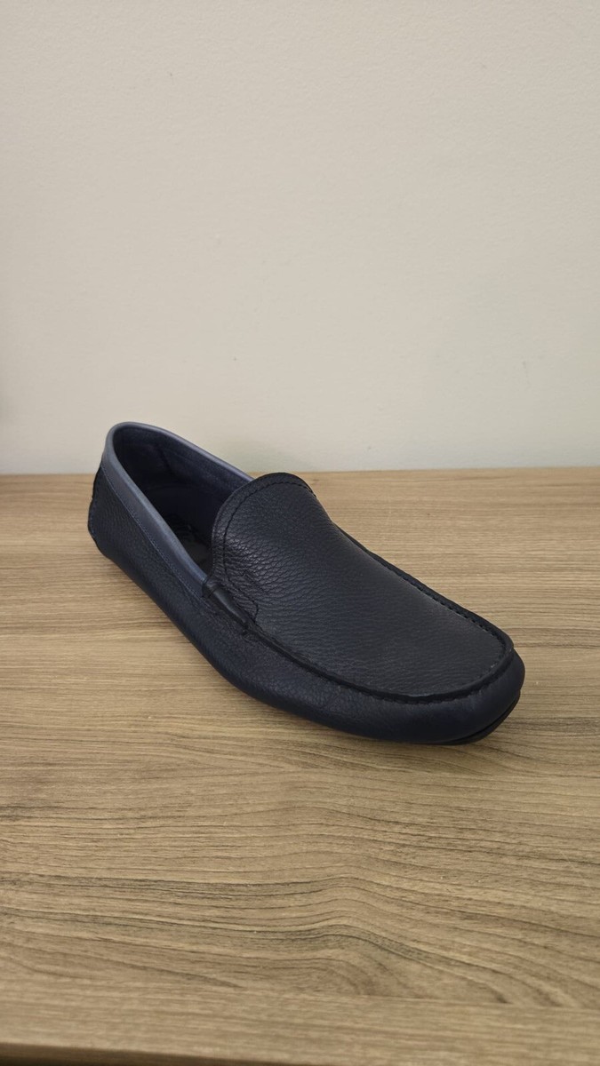 New Salvatore Ferragamo Navy Blue Leather Slip On Loafers  display picture 1