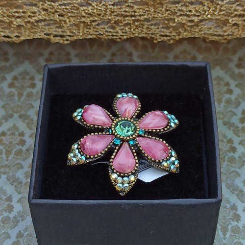 Michal Negrin Ring Pink Large Star Flower With Swarovski Crystals Colorful Gift - Picture 14 of 22
