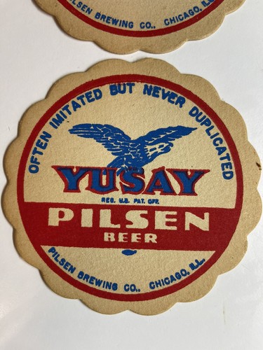 4Vtg 1950's Yusay Pilsen Beer Coaster- Pilsen Of Chicago,Illinois 4" "Sculpted" - Picture 2 of 5