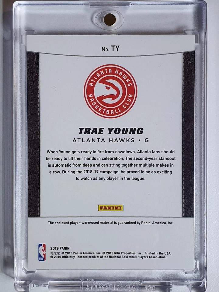 2019 Panini Trae Young #PATCH /50 Player Worn 2 Color Jersey - Ready to Grade - Image 4 of 4