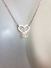 Necklace, heart charm, rose gold color, 16" long chain