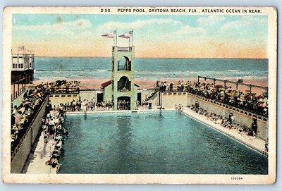 c1940 Daytona Beach Florida FL Postcard Pepps Pool Atlantic Ocean Rear Unposted