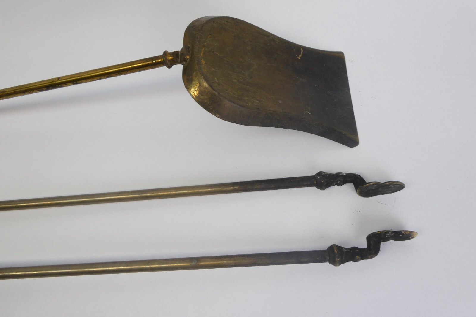 Mixed Set of Fireplace Tongs Shovel Brush Tools Antique & Vintage Brass Metal