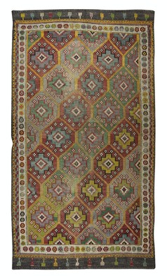 6.2x11.5 Ft Vintage Turkish Jajim Kilim, Unique Hand-Woven Rug  
