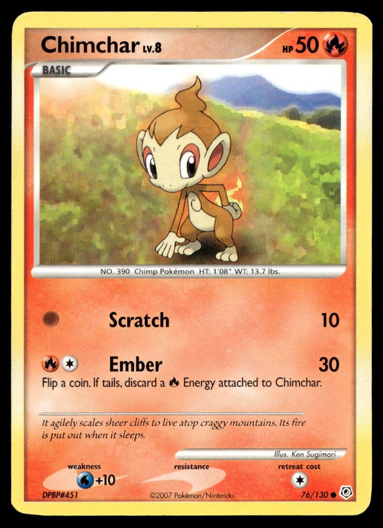 Chimchar 76/130 Pokemon Card Diamond & Pearl Common 50 HP Lightly Played P12