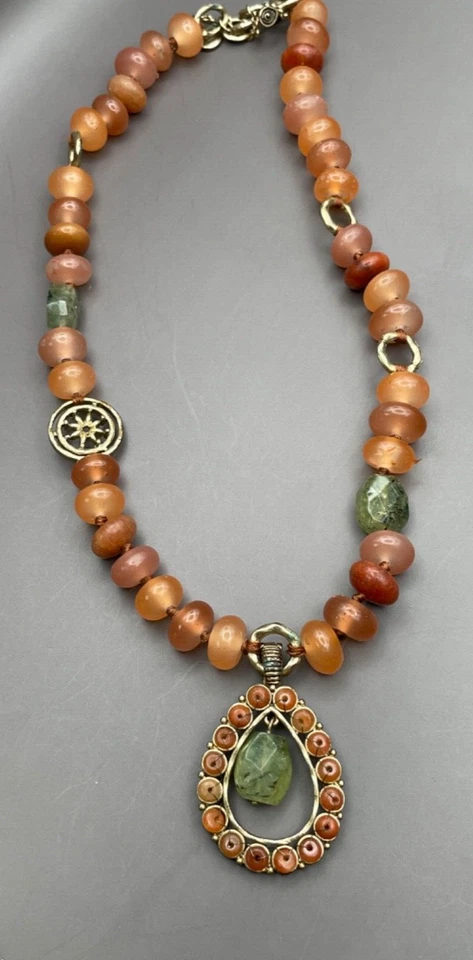 Sigrid Olsen Collar Colgante Óxido Marrón Verde Rondelle Cuentas Usado 2 Vías Foto 2 de 4