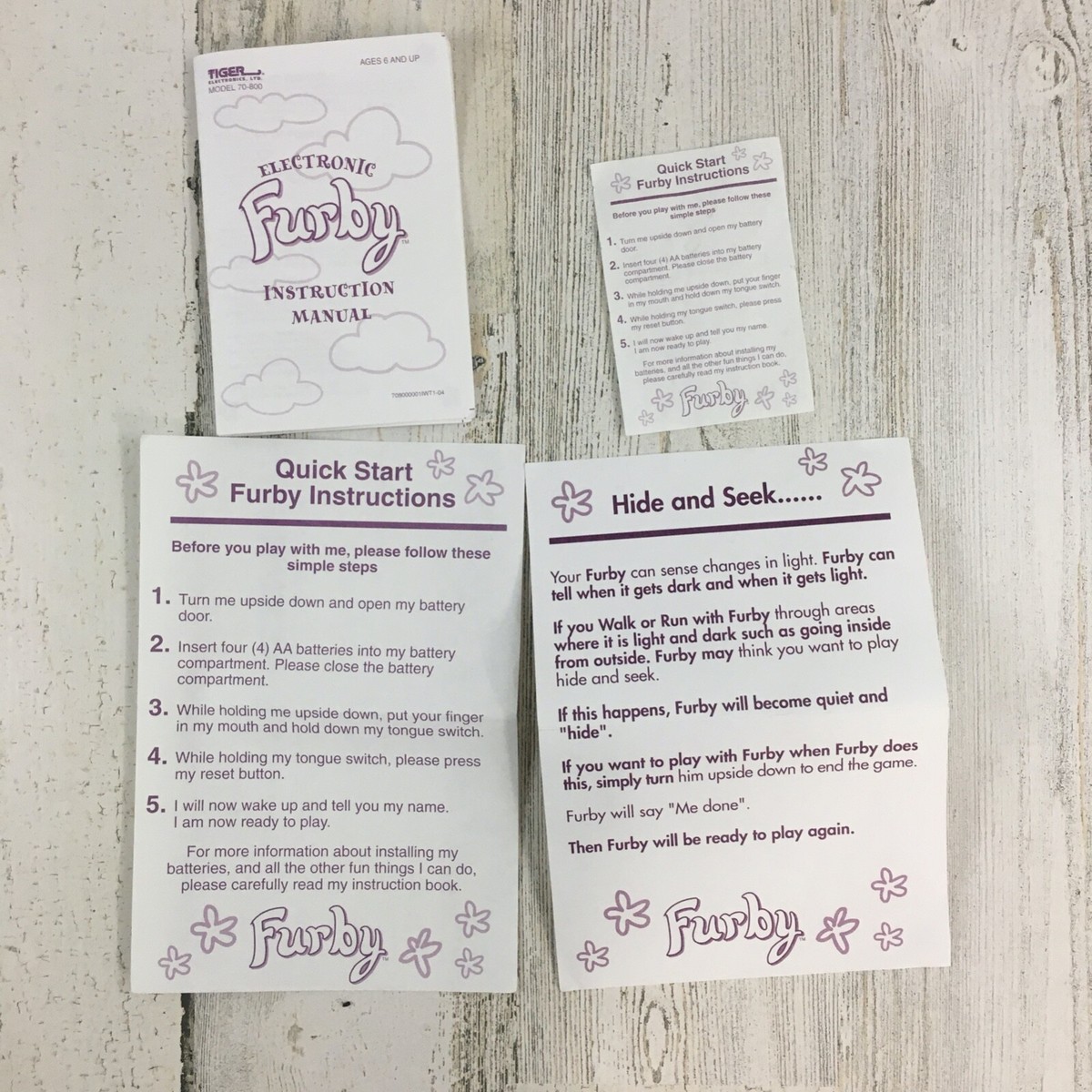Vintage Furby Instruction Manual and Inserts Quick Start Hide and 