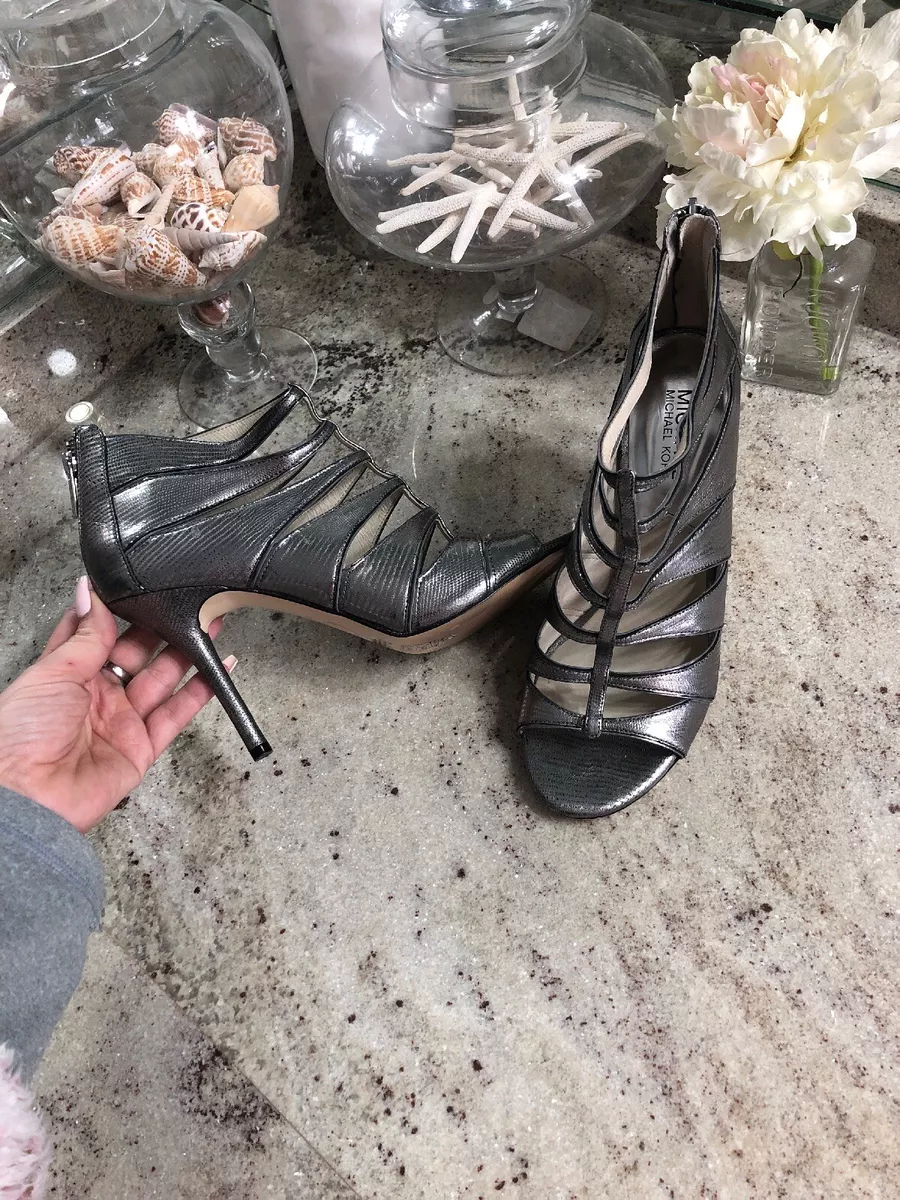 Michael Kors 9 Silver Gray leather Strappy gladiator High Heel