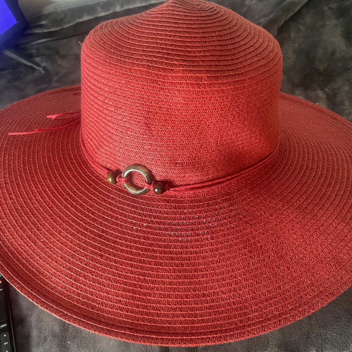 Red  summer sun beach hat Red Straw Hat / Sun Hat / Wide Brim Summer Lifeguard / Beach  main image 3