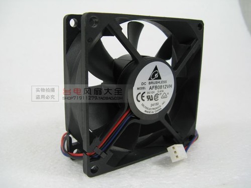 DELTA 8CM double ball bearing fan 8025 12V 0.41A AFB0812VH 3-Pin 80x80x25mm - Picture 2 of 4