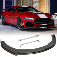 Carbon Look Front Bumper Lip + Strut Rods For Ford Mustang S650 GT GTD 2024 +