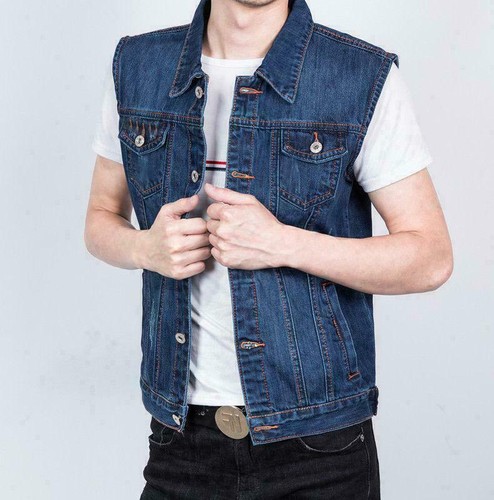 Chaleco de mezclilla informal para hombre chaqueta chaleco sin mangas chaqueta punk vintage SASD | eBay