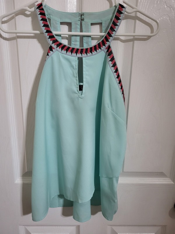 jessica simpson Halter Top Shirt Blouse Large Green Blue Black Red