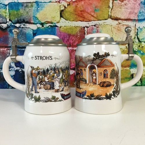 STROH'S Beer Steins Bavaria Collection Limited Edition Casks Drinks Bar Vintage - Picture 7 of 12
