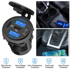DC 12-24V Dual QC3.0 & PD USB Power Car Fast Charger Socket Outlet for Boat, RV