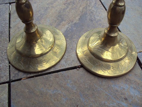 Large Pair Antique Oriental Brass Candlesticks 12 1/2" Tall - Dragons - Picture 8 of 10