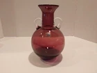 90's Blenko Handblown Amethyst 9" Glass Vase Jug Style with handles