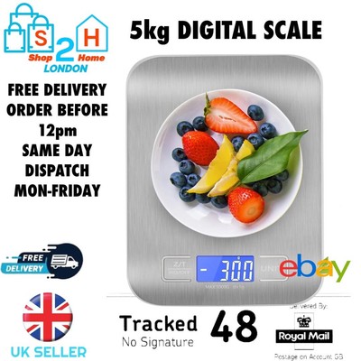 5 kg Digitale Küchenwaage Edelstahl Elektronisch LCD Kochen Wiegen Lebensmittel