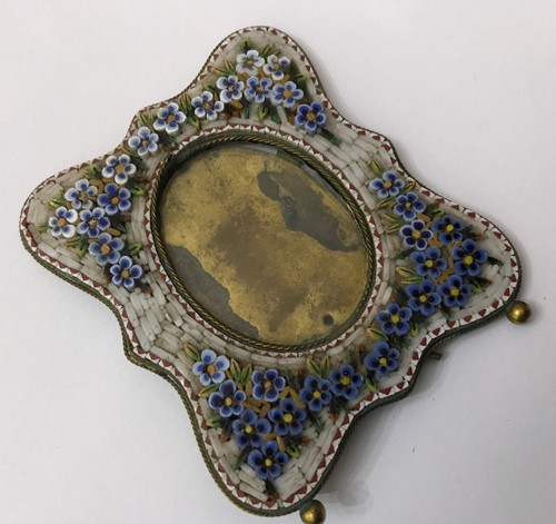 VINTAGE SMALL MICRO MOSAIC MICROMOSAIC GILT PICTURE PHOTO FRAME FORGET ME KNOTS - Picture 12 of 12