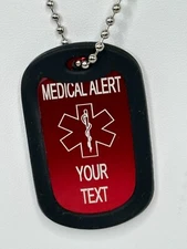 Personalized Aluminum Medical Alert Dog Tag Necklace With Silencer And Chain