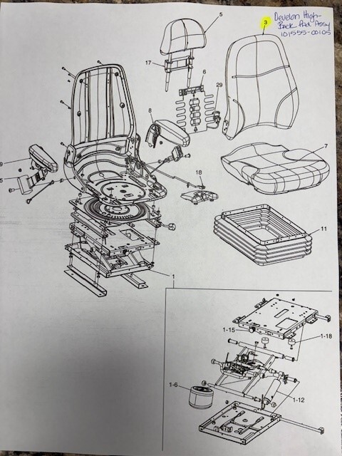 DEVELON DOOSAN HIGHBACK PAD ASSY, 101555-00105, machine list in description