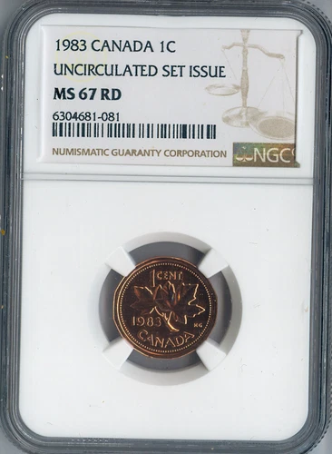 1983 Canada Small Cent NGC MS67 RD Uncirculated Set Issue