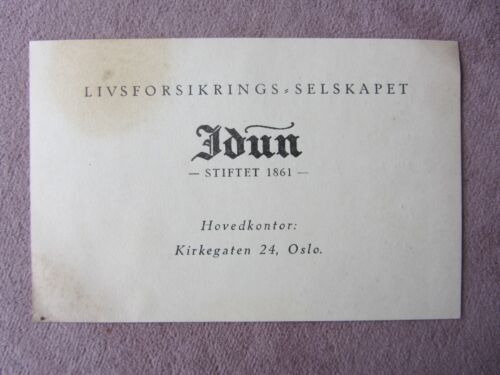 Tarjeta de seguro de vida vintage de Norwegian Edun? Pluma 1861 Kirkegaten Oslo - Imagen 1 de 2