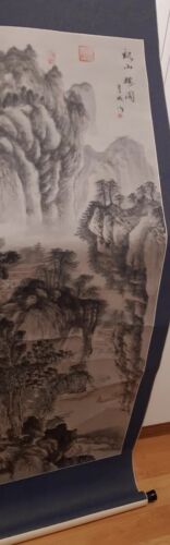 ANTIQUE Chinese Calligraphy Ink Scroll TRADITIONAL MOUNTAIN SCENE Signed - Picture 1 of 8