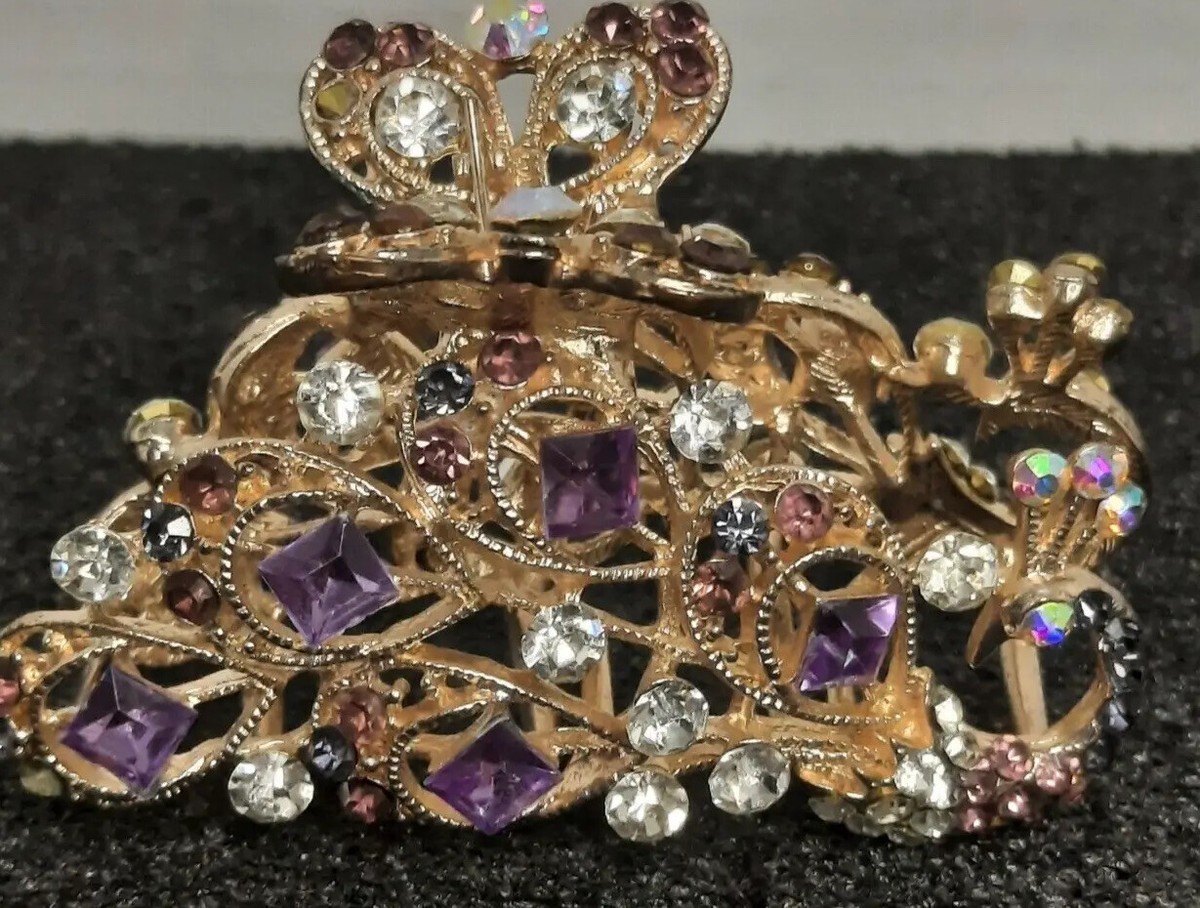 peacock gold tone purple pink clear rhinestone hair clip  display picture 2