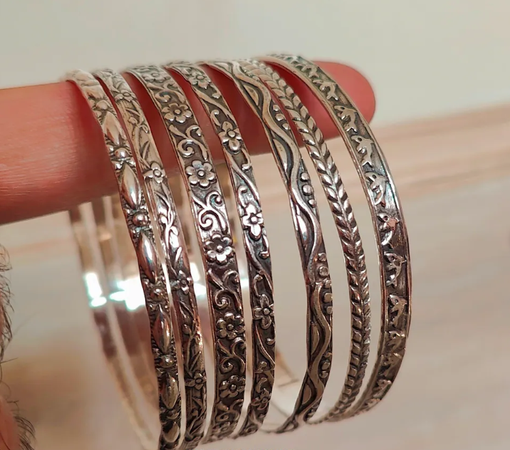 Set Of 7 Silver Bangles 925 Sterling Silver Bracelet Handmade