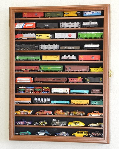 Estuche de exhibición de tren escala N nogal 12 estantes estante de ferrocarril modelo gabinete de EE. UU. - Imagen 3 de 11