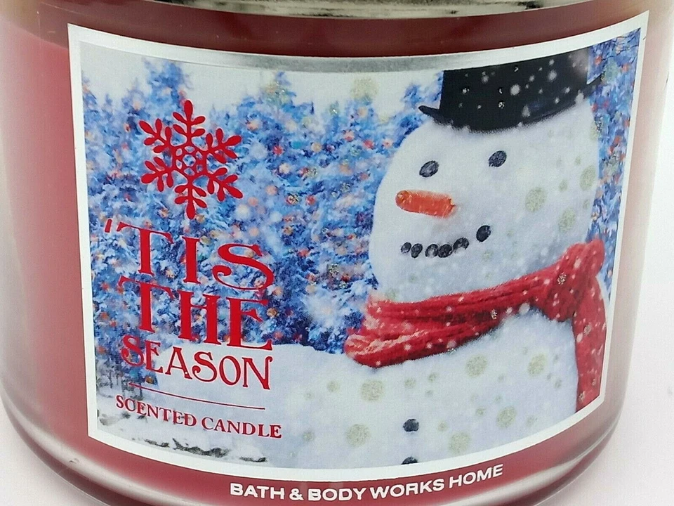Bath & Body Works Tis The Season Muñeco de Nieve Vacaciones 3 Mechas Tarro 14.5 OZ Nunca Quemado Foto 3 de 4