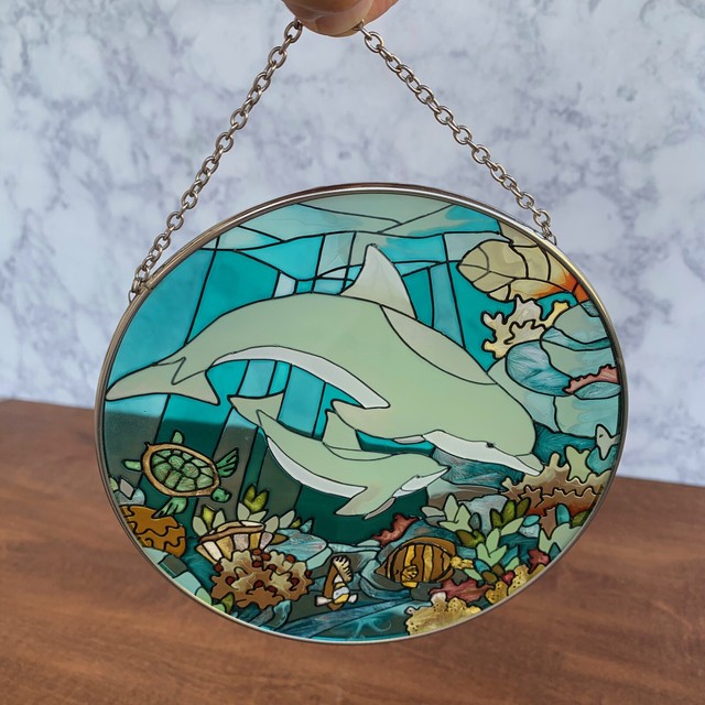 joan baker hand painted stained glass thick glass dolphin suncatcher eBay