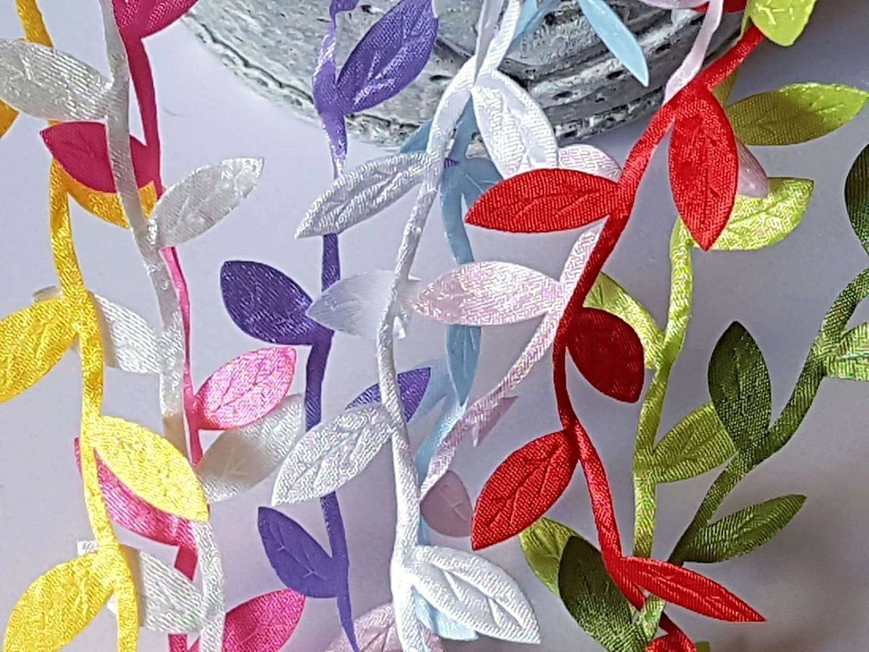 Satin LEAF RIBBON TRIM GARLAND Vintage Decorative Christmas Craft Bridal UK - Image 4 of 4