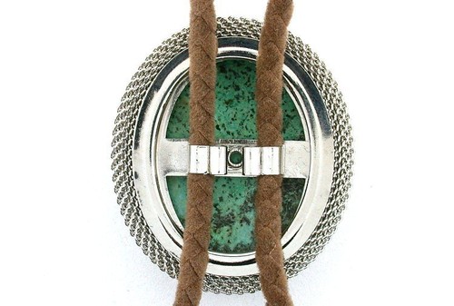 GREEN BLUE 40x30 OVAL SONORAN TURQUOISE CABOCHON GEM MESH BOLO TIE EPBT21N/8325 - Picture 3 of 3