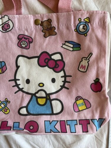 Hello Kitty Cute Pink Canvas Tote Book Bag Great For Kids/Preteen/Teens/Adults - Picture 6 of 7