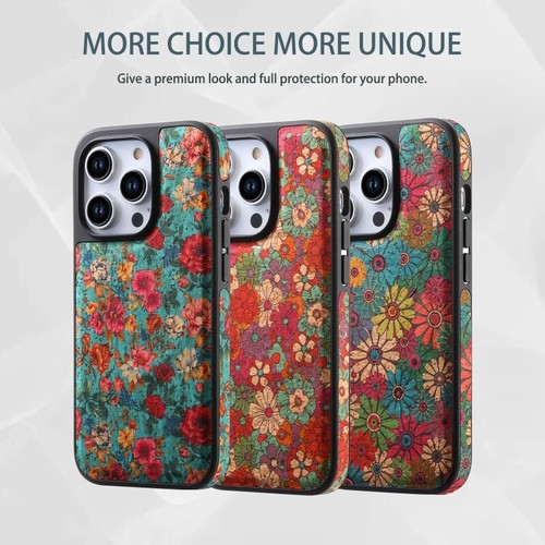 For IPhone 16/15/14/13/12Pro Plus Retro Flower Magnetic Phone Case+Tempered Film - 第 1/11 張圖片